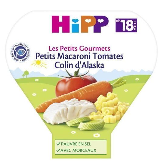 Plat complet pour enfant - HIPP - Petits Macaroni Tomates Colin d'Alaska - 260g