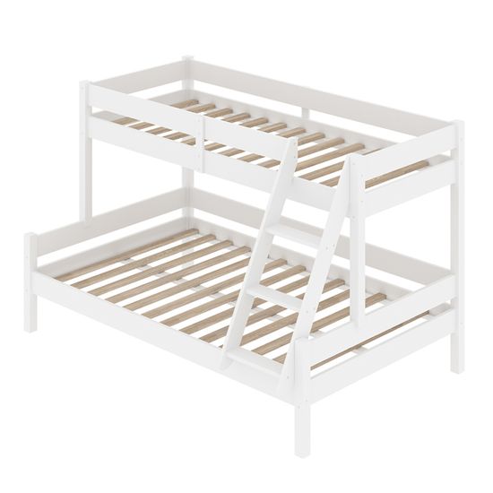 Lit Superposé 90x200 + 140x200 Avec Tiroirs Et Escalier Rangement - Enfant, Blanc, Pin Massif, Sans Matelas