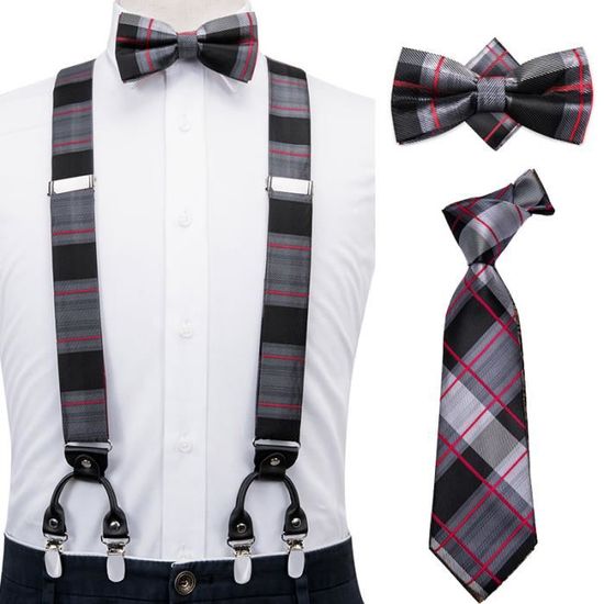 Set Bretelles Et Nœud Papillon Homme - 3 Clips Antidérapants, Réglable Et Élastique