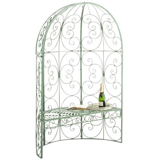 Arche à rosier Rosie en forme de demi pavillon avec banc de jardin , Vert antique