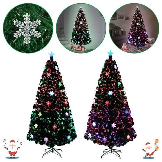 Sapin De Noël Artificiel Lumineux 120 Cm - Avec Fibres Optiques Colorées Et Flocons De Neige LED - Décoration Intérieure/extérieure