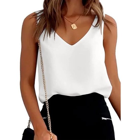 Debardeur Femme Chemisier Chic et Elegant Col en V sans Manches Camisole Mode Blouse Haut T Shirt Top Blanc Blanc Cdiscount Pret a Porter