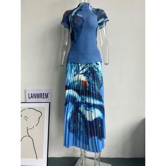 Jupe femme courte - AUTREMENT - Coupe en tissu de bleu - Fermeture par