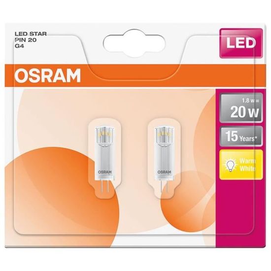 OSRAM - LED capsule 1,8W G4 blanc chaud - Lot de 2