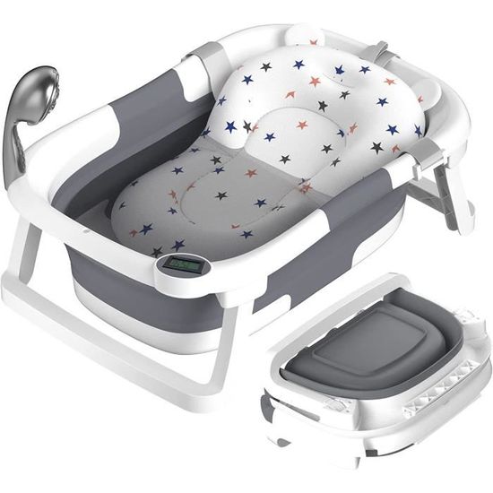 Rabb 1st Baignoire Bébé Pliable Avec Tapis Antidérapant Et Drainage - Gris (Sans Thermomètre)