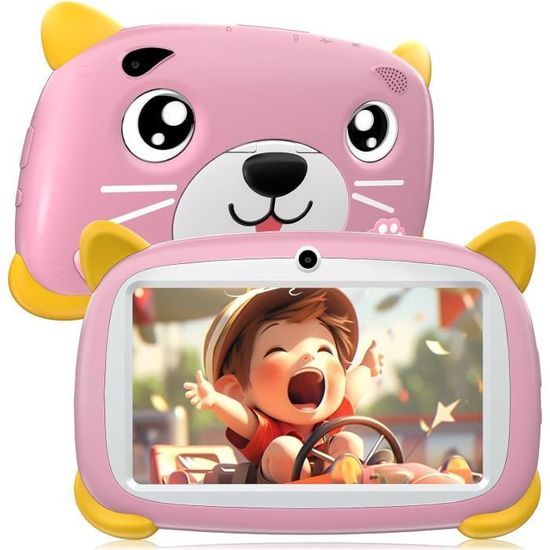 DMOAO Tablette Enfants 7 Pouces Android 14 – 10 Go RAM + 64 Go ROM (Ext. 1 To), WiFi 6 + 5G, Octa-Core, Contrôle Parental, Étui EVA Anti-Choc Rouge