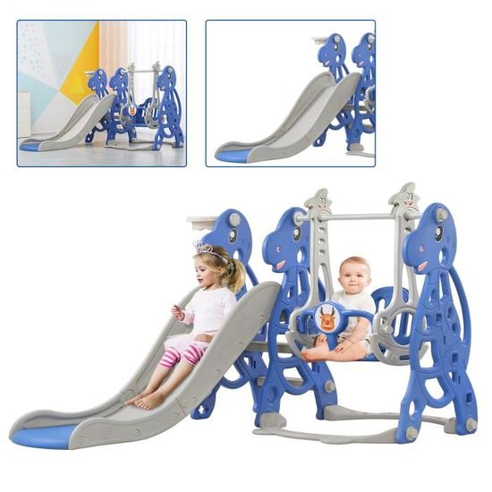 Toboggan 4 En 1 Pour Enfants Avec Panier De Basket, Mobilier De Jardin Interieurexterieur Pehd Multicolore 171 X 109 X 100 Cm 86201251