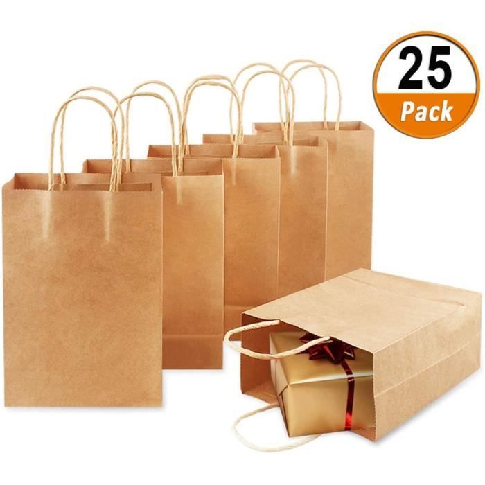 25pcs Sac en Papier Kraft avec Poignée pour Shopping Stockage de l'aliments,Sac de Emballage Cadeau pour Fête