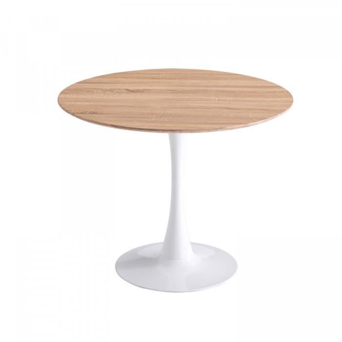 TABLE RONDE IBIZA WHITE Ø90 CM 75 cm SURFACE BOIS PIED BLANC