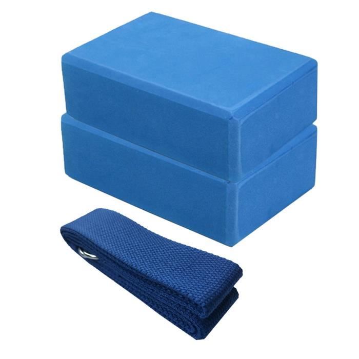 Lot de 2 blocs de yoga et ensemble de sangles de yoga avec anneau en D Brique de yoga en mousse EVA haute densité FWT200429001BU