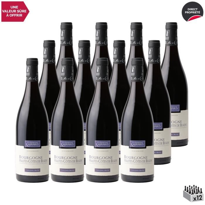 Bourgogne Hautes Côtes de Beaune Rouge 2018 - Lot de 12x75cl - Domaine Cauvard - Vin AOC Rouge de Bourgogne - Cépage Pinot Noir