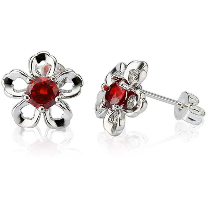 BOUCLE D OREILLE ELEGANCE PARISIENNE Boucles d'oreilles tendance plaquées or 18 carats Rouge Fleur Swarovski Elements pou468