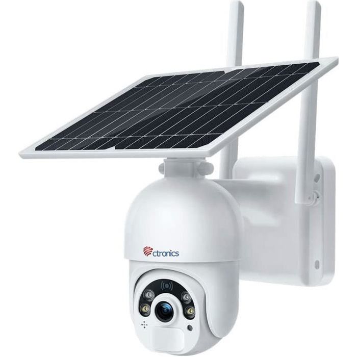 Caméra Surveillance Solaire WiFi avec Panneau Solaire Ctronics Caméra IP sans Fil Extérieure sur Batterie 14400mAh Double Détecteurs