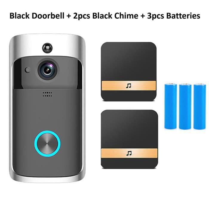 Wsdcam – Sonnette connectée sans fil, Wi-Fi, avec caméra de sécurité, interphone/visiophone pour porte d'appartement et maison, télé