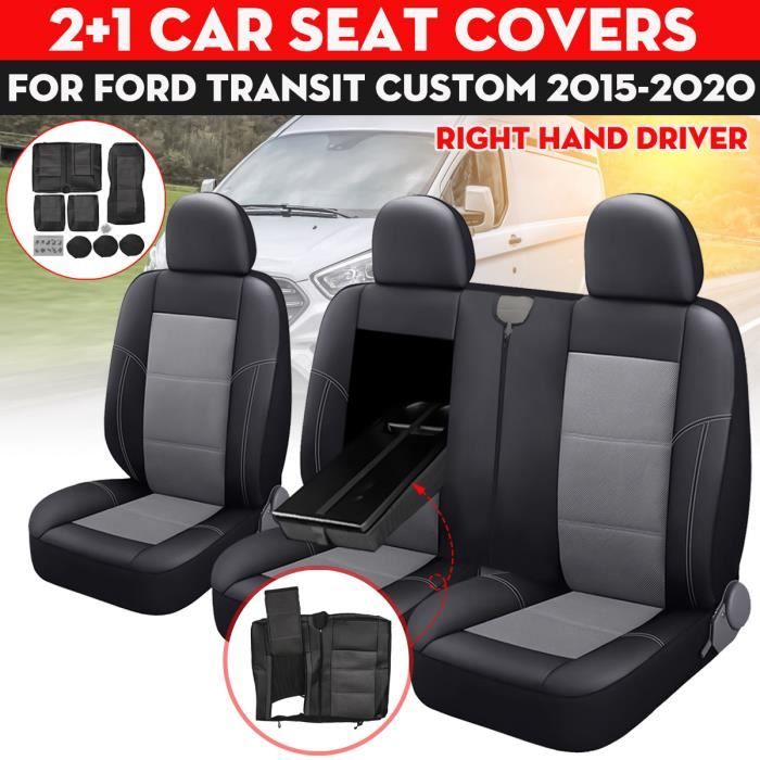 3x Housses de siège de Voiture Pour Ford Transit Custom 2015-2020 RHD Noir+Gris