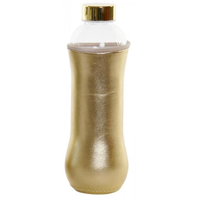 Bouteille en verre d'Eau de 600 ml, Bouteilles d'Eau avec Douille et Couvercle. Design Moderne et pratique 8,5x8,5x23 cm 600 ml Doré