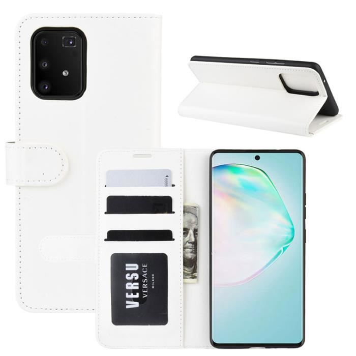 Étui Samsung Galaxy S10 Lite, Portefeuille Silicone Cuir Ultra-fin Support Fermeture Magnétique Housse Protection, Blanc