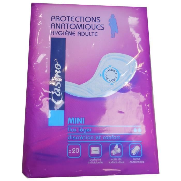 Serviettes hygiéniques pour fuites urinaires CASINO - Incontinence légère - Lot de 20