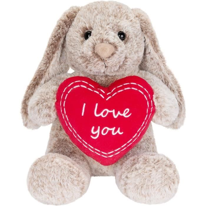 BRUBAKER Jouet en Peluche Bunny avec Coeur Rouge et Oreilles Pendantes - I Love You - 28 cm Plush Bunny Gift - Soft Toy Soft Bunny