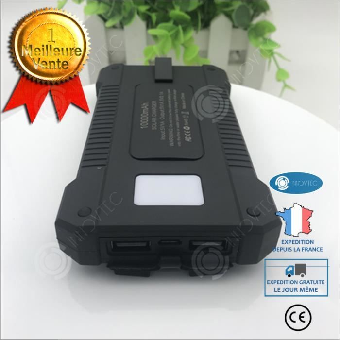 INN® Batterie Externe Portable puissante de Secours Chargeur Solaire Etanche 2 ports USB Boussole Lampe Torche LED Smartphones campi