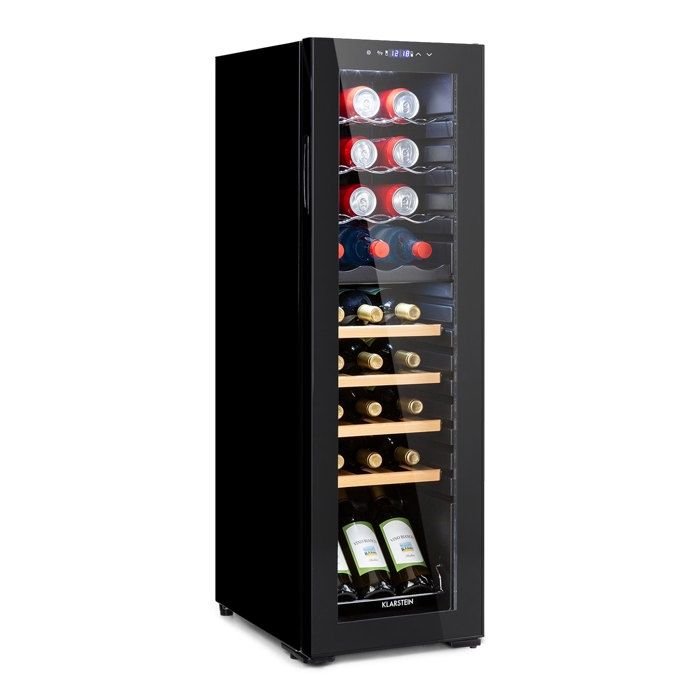 Cave à vin - Klarstein Bodega 27 Duo+ - 74 litres - 27 bouteilles - 2 zones - Porte vitrée - Éclairage LED - 47 dB