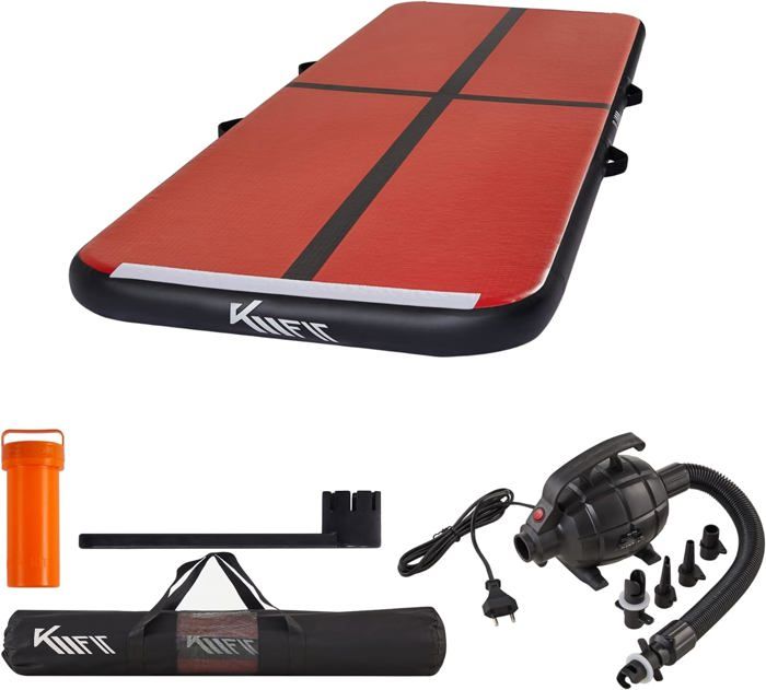 KM Fit Tapis de gymnastique Gonflable Airtrack Tapis de fitness | 4M |Tapis de Tumbling, tapis d'entraînement Tapis de sport | Rouge