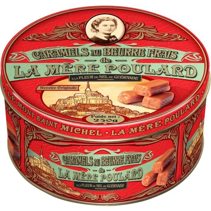 Biscuiterie la Mère Poulard Boite Fer Caramels au Beurre Salé (Rouge) 250g