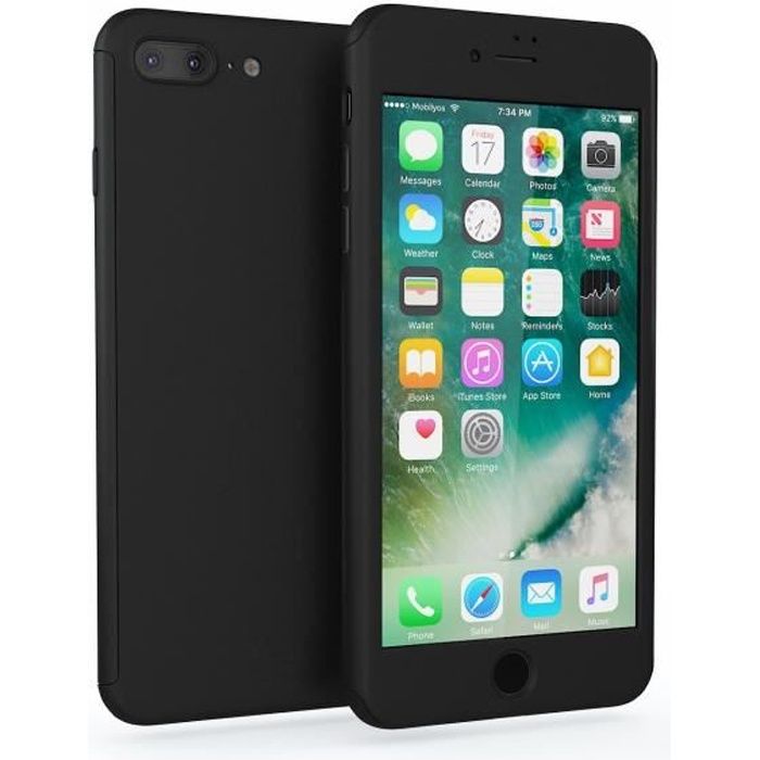 Housse Coque intégrale pour iPhone 7 Plus 360 Degres + Protection en Verre Trempé Étui Anti-Rayures et Anti-Choc [ Noir ]