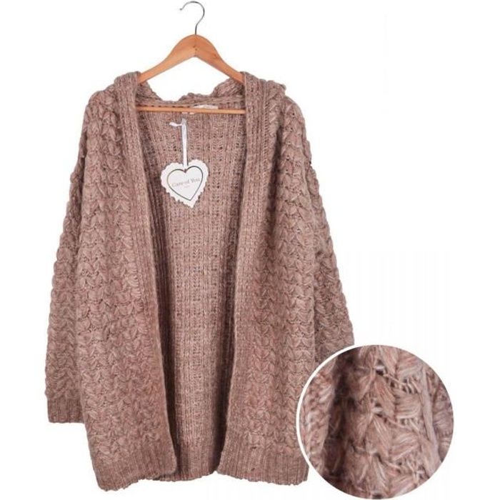 Gilet long manches longues capuche mohair laine fantaisie ajouré Femme CARE OF YOU