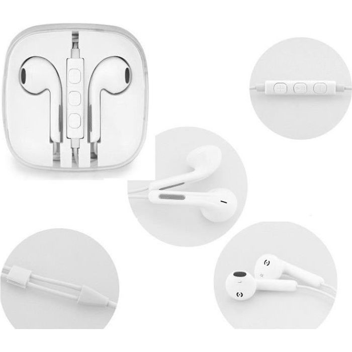 kit pieton + ecouteur + micro ozzzo blanc pour apple iphone 6 6s plus
