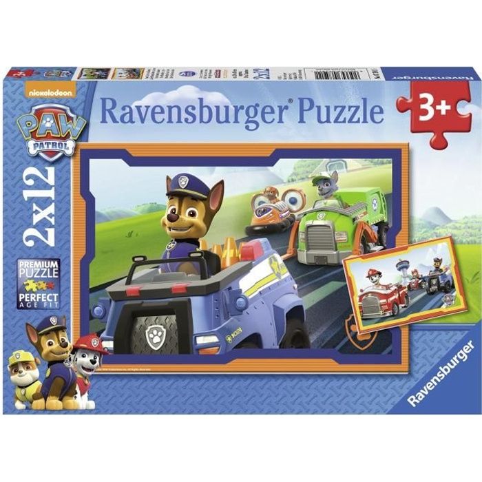 PAT' PATROUILLE Puzzles 2x12 pièces - La Pat'Patrouille en action - Ravensburger - Lot de puzzles enfant - Dès 3 ans