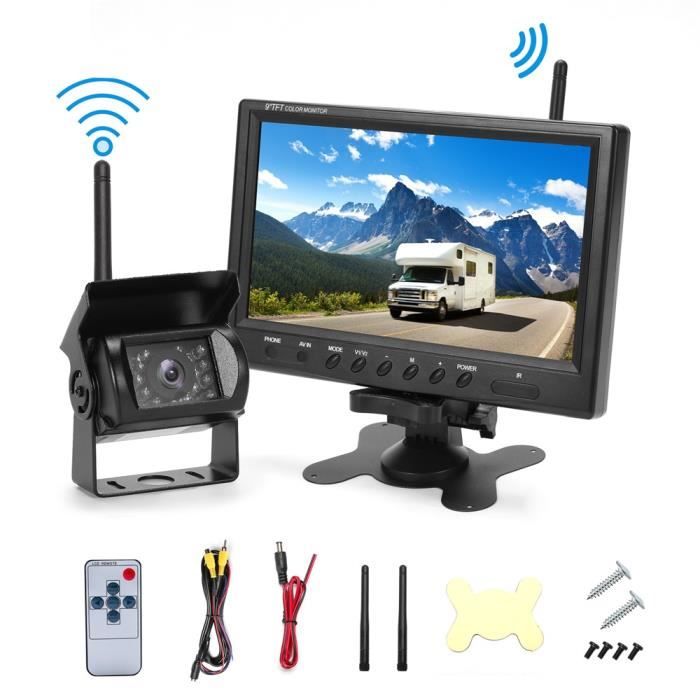 Prumya Caméra de Recul sans fil 9 pouces DC12V-24V Aucun câblage requis Vision nocturne infrarouge Avec caméra