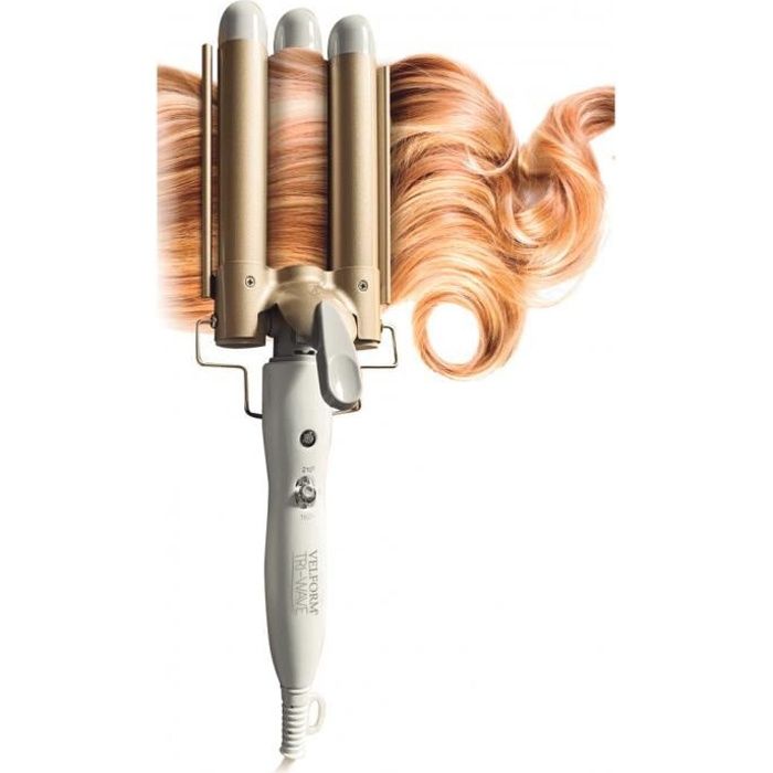 Fer à boucler 3 têtes - VELFORM TRI WAVE CURL - Blanc - Adulte - Chauffe rapidement - Contrôle de température réglable