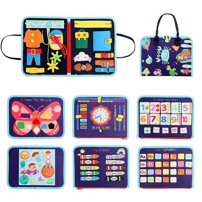 Valise D'activités Busy Board – Jouet Montessori 7-en-1 éducatif, Voyage, Motricité Fine Et Apprentissage