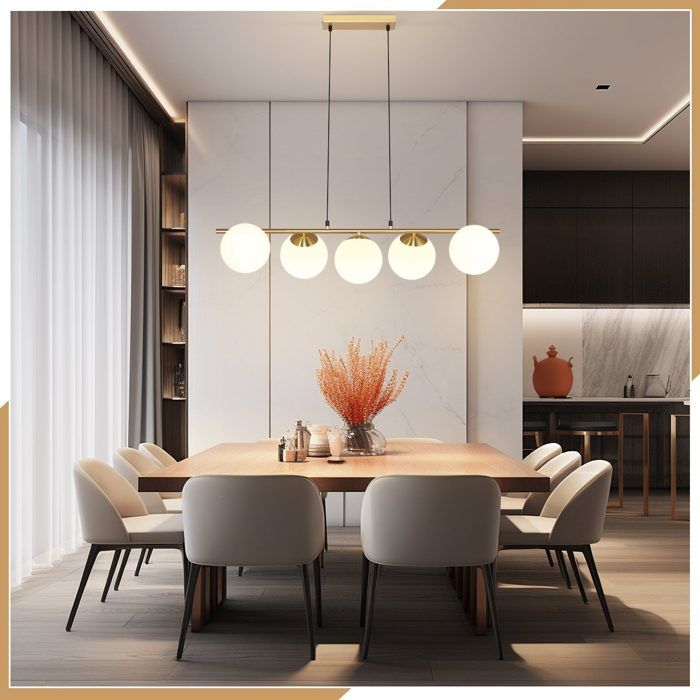 Lampe à suspension - NETTLIFE - 150 cm - 5x E27 - Métal doré - Diamètre 90 cm