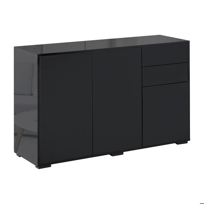 Buffet - HOMCOM - 2 tiroirs coulissants - 3 portes étagère réglable - en bois - 117 x 36 x 74 cm - noir