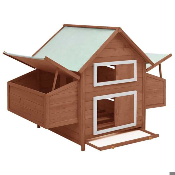 SALE 2025Petit enclos Maison poules MOOD - Poulailler Moka et blanc 152x96x110 cm - Bois de sapin massif Chill428189
