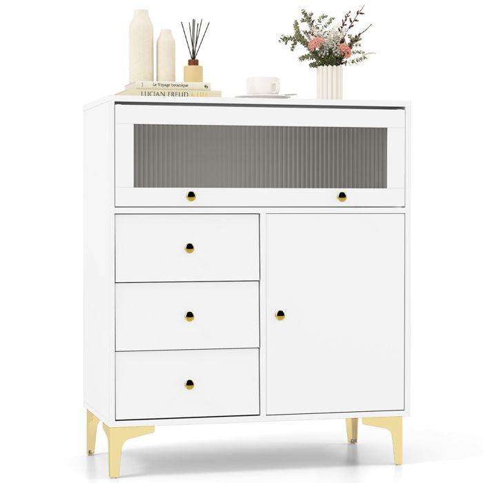 COSTWAY Commode Chambre avec Porte en Verre Strié Basculante et 3 Tiroirs Coulissants pour Chambre Salon 80x40x95 5 cm Blanc COSTWAY Commode Chambre avec Porte en Verre Strié Basculante et 3 Tiroirs Coulissants pour Chambre Salon 80x40x95 5 cm Blanc