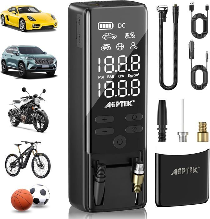 JOFLVA Sans Fil Electrique Pompe A Velo, Mini Compresseur à Air, Gonfleur Pneu Voiture, Gonfleur Portatif, 150PSI (10.3BAR), Pompe Electrique ArrêT Automatique, 4 Buses Individuelles, Sac De Rangement JOFLVA Sans Fil Electrique Pompe A Velo, Mini Compresseur à Air, Gonfleur Pneu Voiture, Gonfleur Portatif, 150PSI (10.3BAR), Pompe Electrique ArrêT Automatique, 4 Buses Individuelles, Sac De Rangement