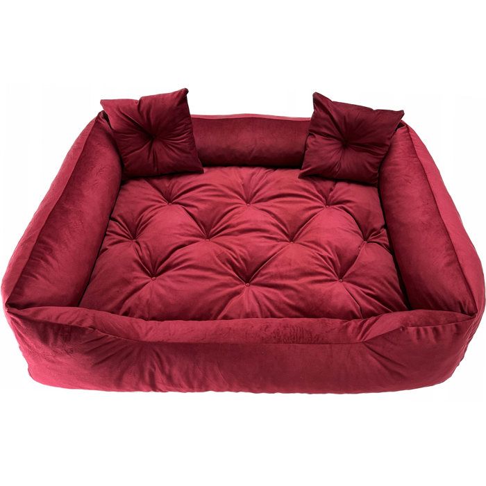 Meilleurs prix pour Lit Pour Chien EDANTI Prestigieux En Velours Avec Coussins 90x75 Rouge
