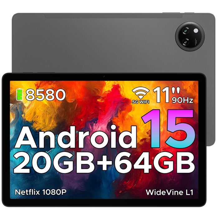 Tablette Tactile DOOGEE TAB A9+ 11 Android 15 20 Go RAM 64 Go ROM Batterie 8580 mAh Caméra 13MP Déverrouillage Facial – Gris