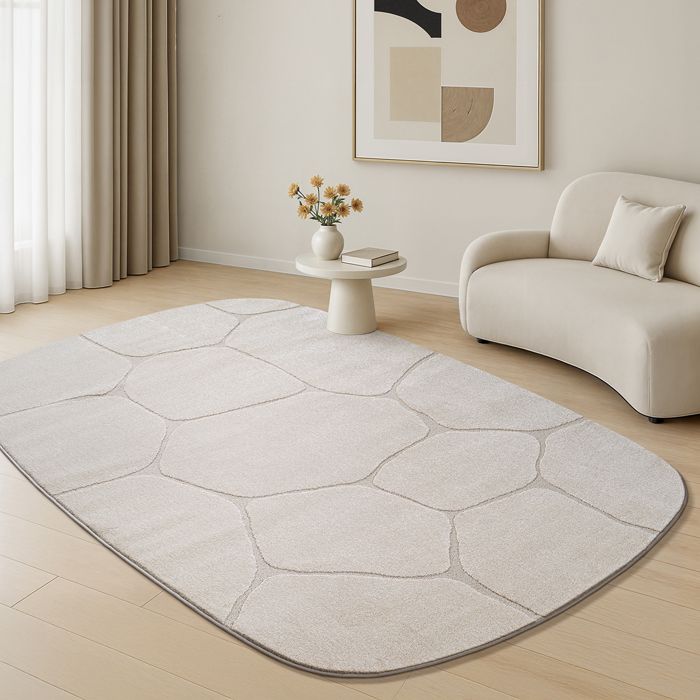the carpet Everest - tapis salon effet 3D haute densité de poils et agréablement doux Crème 160 x 230 oval cm Design - 2404