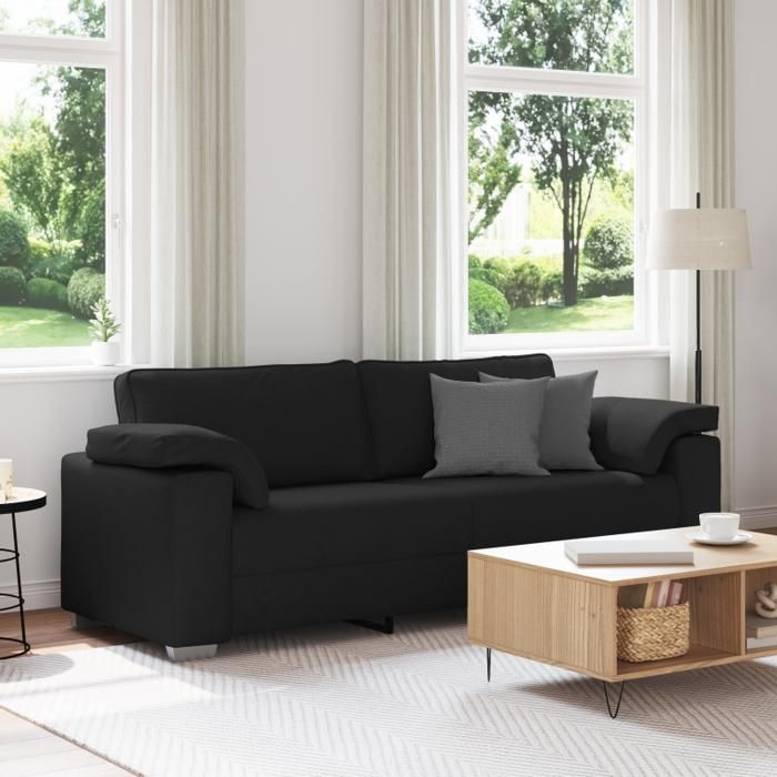 Canapé dextérieur - Noir - 219 x 77 x 82 cm - 3 personnes - Acier et contreplaqué