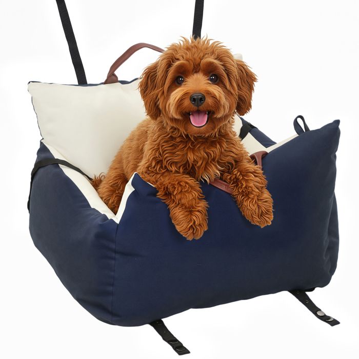 Meilleurs prix pour Siège auto pour chien - PawHut - avec ceinture de sécurité et fixation - jusquà 5kg - coussin amovible et lavable - bleu marine