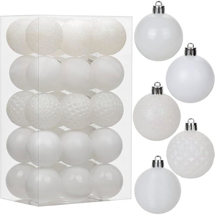 Lot De 30 Boules De Noël Incassables - 6 Cm - Bleu - Avec Ficelles - Décoration Sapin Intérieur/extérieur