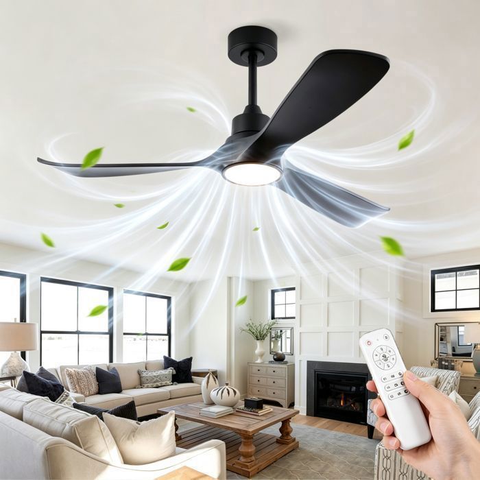 Ventilateur plafonnier Luminaire 132cm avec Télécommande - 6 Vitesses Réversible 3 Couleur Moteur DC Silencieux - Noir
