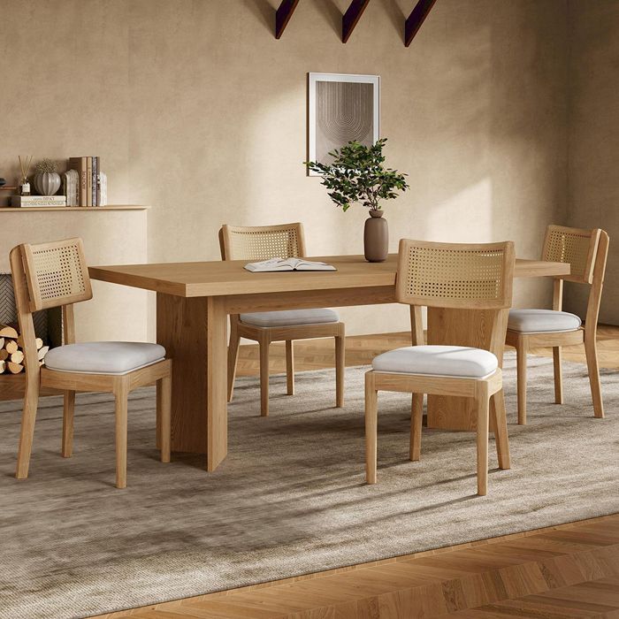 4 Chaises en bois massif avec dossier rotin couleur lin bois 4 Chaises en bois massif avec dossier rotin couleur lin bois
