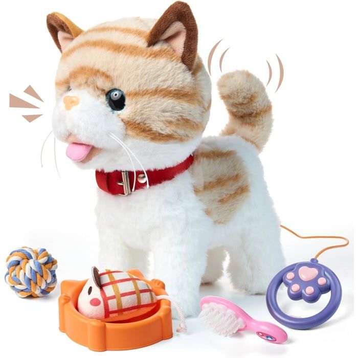 Jouet Enfant OR OR TU Chat Interactif Peluche 10 Télécommandé Répète et Marche