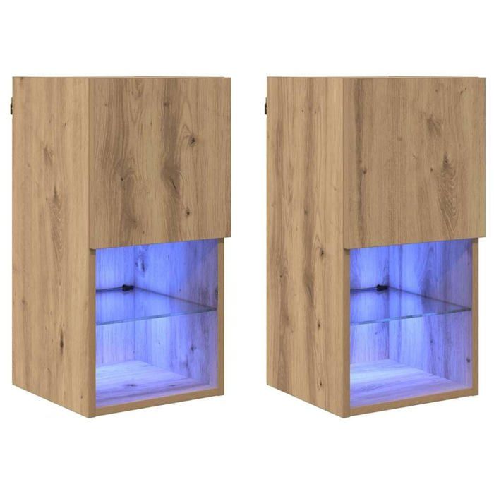 Meuble TV mural - vidaXL - Chêne artisanal - Bois dingénierie - 30 5 x 30 x 60 cm - 2 portes - 6 étagères