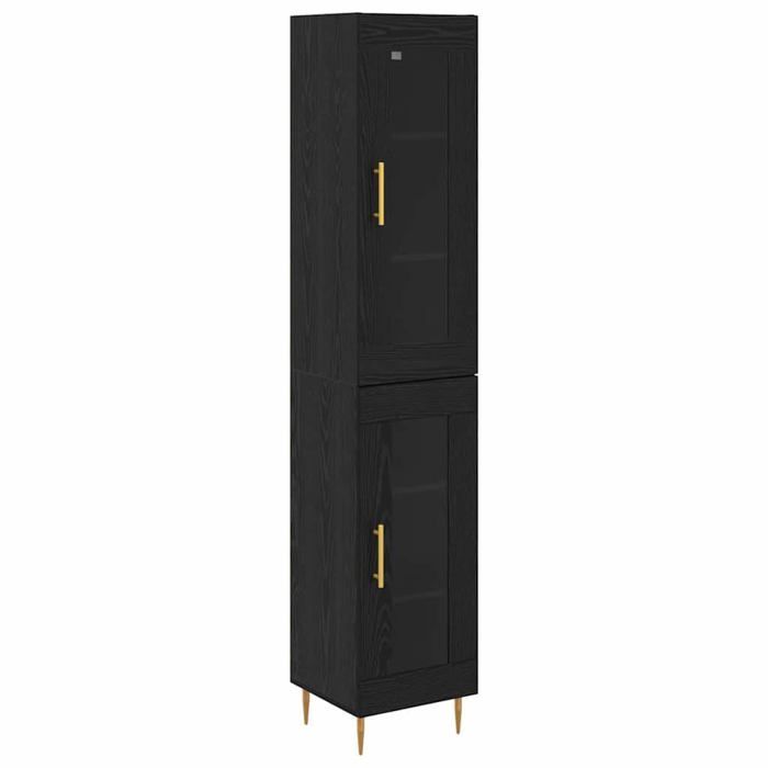 Buffet haut moderne - vidaXL - Chêne noir - Bois dingénierie - 345x34x180 cm - 2 portes - Pieds dorés